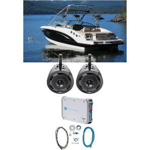 (2) MTX WET65T 6.5" 300w Marine Boat Wakeboard Tower Speakers+Amplifier+Amp Kit