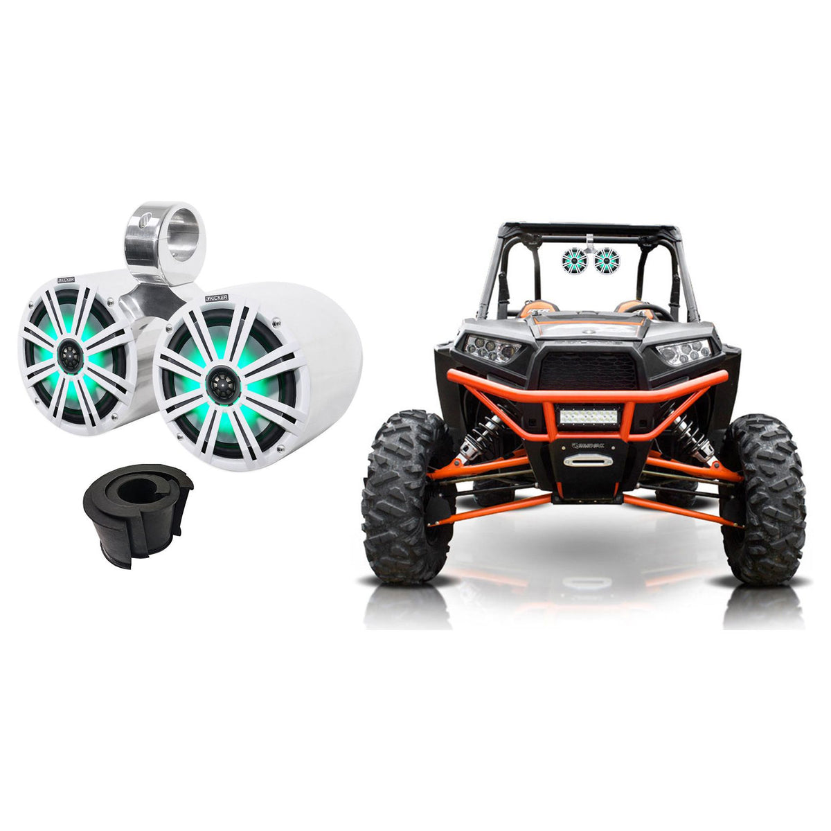 KM8 8" 600W Dual LED Tower Speakers for Polaris RZR, Silver