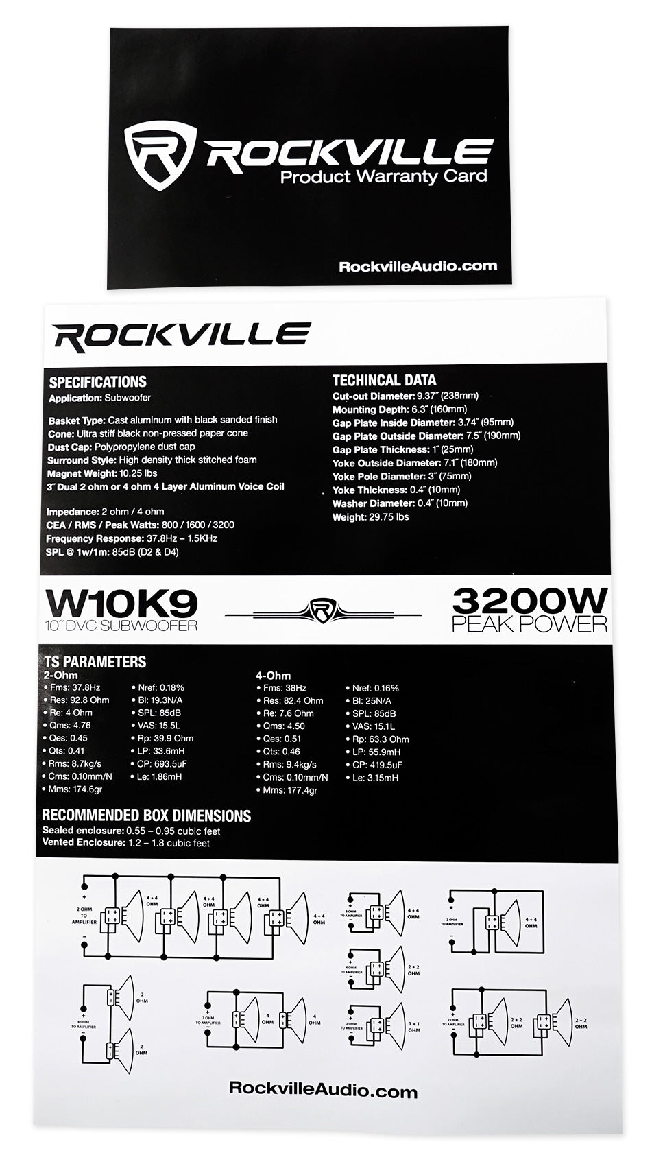 (2) W10K9D4 10" 6400 Watt Car Subwoofers+Mono Amplifier+Copper Amp Kit