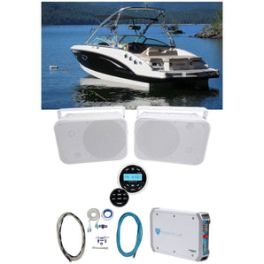 Rockville RGHR2 Marine Boat Receiver w/ Bluetooth USB+(2) 6.5" Box Speakers+Amp
