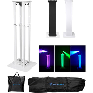 2) Rockville Totem Moving Head Light Stands+Black+White Scrims+Facade+Lights