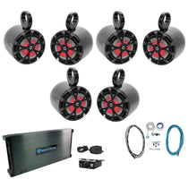 (6) RKL65MBW 6.5" Marine Boat Wakeboard Tower Speakers w/LED+Amplifier