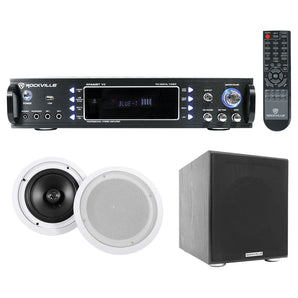 Rockville RPA60BT Home Theater Bluetooth Receiver+(2) 8" In-Ceiling Speakers+Sub