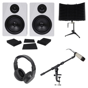 (2) Rockville 5.25" 250W Studio Monitors+Mic+Headphones+Stand+Shield+Pads