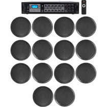 Commercial Receiver+(14) 8" 2Way Black Ceiling Speakers 4 Hotel/Office