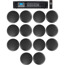 Commercial Receiver + 14 6.5" 2-Way Black Ceiling Speakers For Hotel/Office