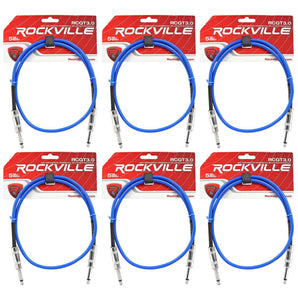 6 Rockville RCGT3.0BL 3'  1/4" TS to 1/4'' TS Guitar/Instrument Cable