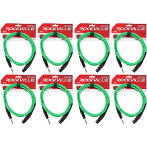 8 Rockville RCXFB6G Green 6' Female REAN XLR to 1/4'' TRS Balanced Cables OFC