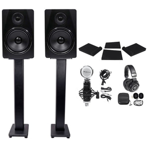 (2) Rockville APM8B 8" 500w Studio Monitors+36" Stands+Pads+Headphones+Mic