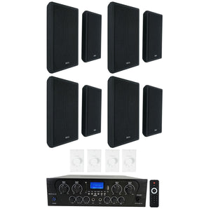 Rockville 4-Room Home Audio Kit Stereo+8) Black Slim Wall Speakers+Wall Controls
