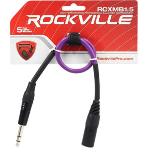 Rockville RCXMB1.5P 1.5' Male REAN XLR to 1/4'' TRS Cable Purple 100% Copper