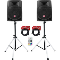 (2) RPG12 12" Powered Active 800W DJ PA Speakers+LED Stands+Cables