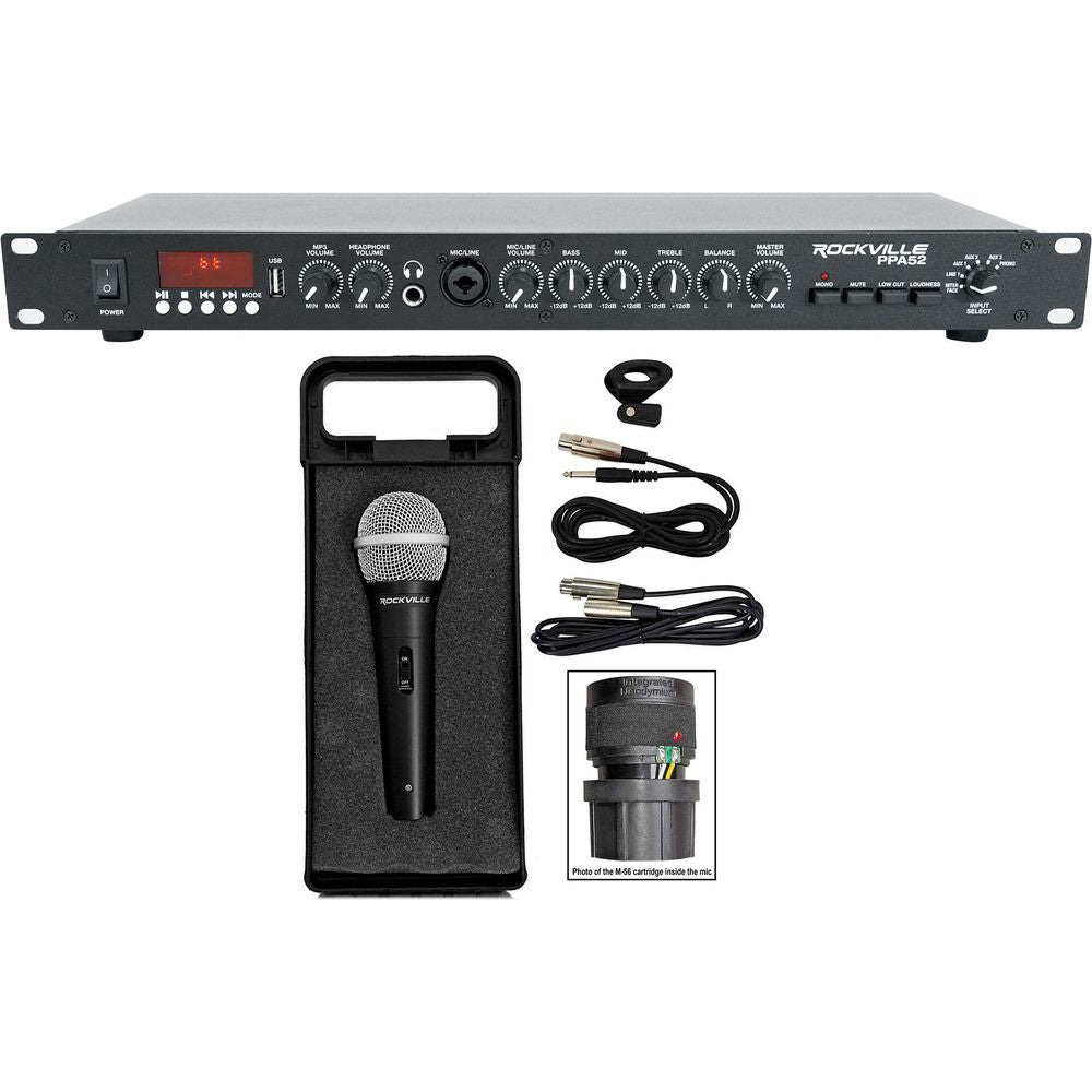 Rockville PPA52 Preamp Pro 1U Pre-Amplifier w/Bluetooth/USB/Interface+ ...