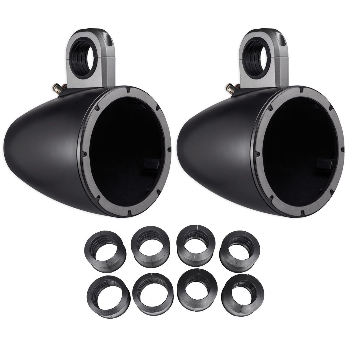 Pair 8" Black Marine Wakeboard Tower Enclosures with Adapter Pack