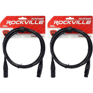 2 Rockville RCXFM6P-B Black 6' Female to Male REAN XLR Mic Cable 100% Copper