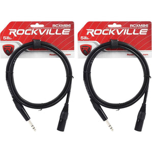 2 Rockville RCXMB6-B Black 6' Male REAN XLR to 1/4'' TRS Balanced Cables