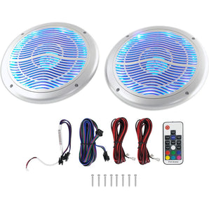 (4) Rockville RMC65LS 6.5" 1200w Silver Marine Speakers/Multi Color LED+Remote