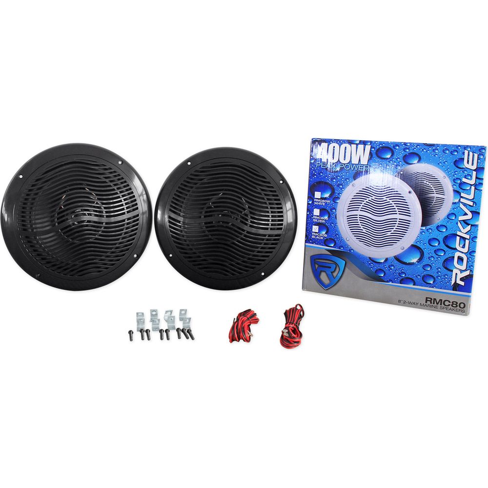 (4) RMC80B 8" 1600W Marine Speakers + (2) RWB90B 8" Wakeboards + RXM-S6 Amp + Wire Kit