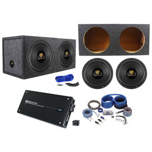 (2) Rockville W12K9D4 12" 8000w Subwoofers+Sealed Sub Box+Mono Amplifier+Amp Kit