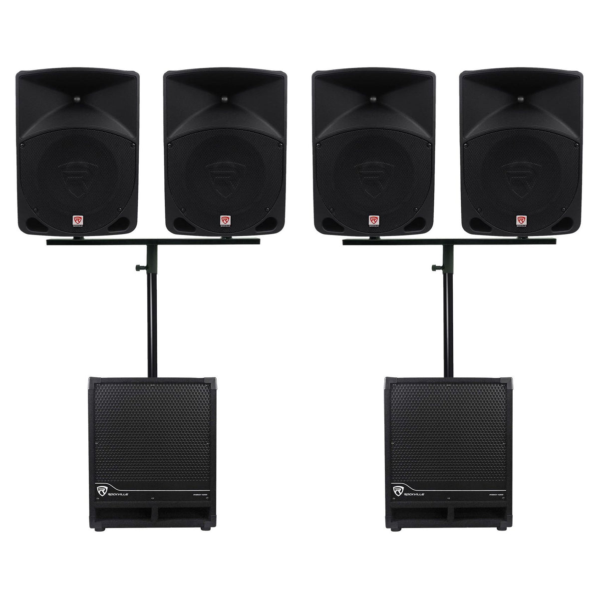 (4) RPG10 10" Active DJ PA Speakers+Mounts+(2) 12" Powered Subwoofers