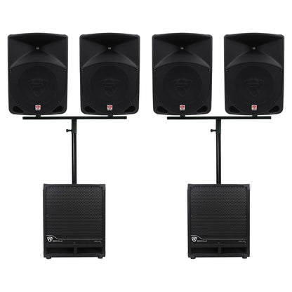 (4) RPG10 10" Active DJ PA Speakers+Mounts+(2) 12" Powered Subwoofers