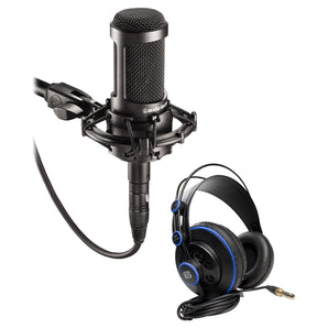 Audio Technica AT2035 Side Address Condenser Studio Microphone+Case+Headphones
