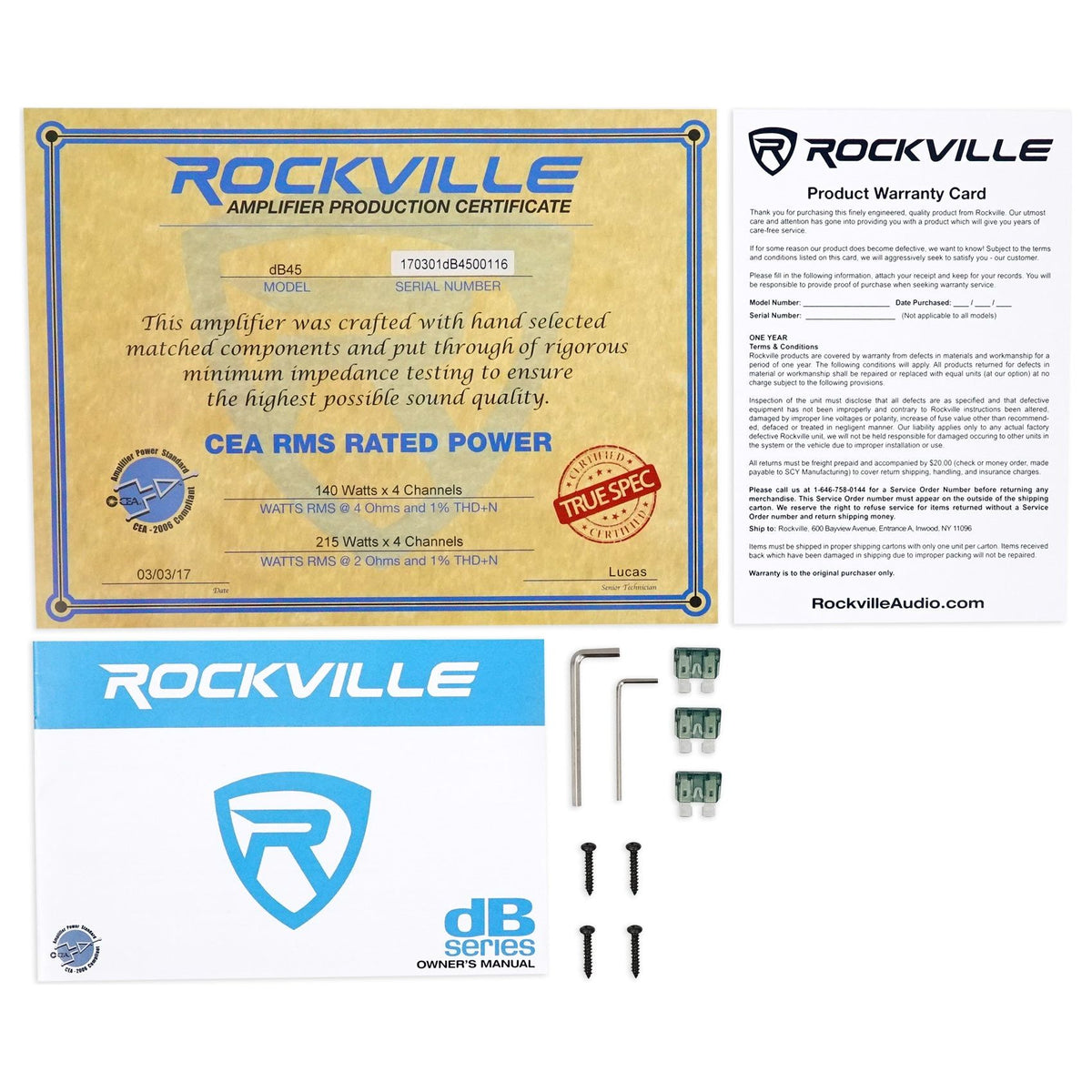 dB45 4-Channel Amplifier + 4 AWG 4-Channel Kit Bundle