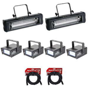 2) American DJ Mega Flash DMX 800W Compact Strobe Lights+4) Mini Strobes+Cables