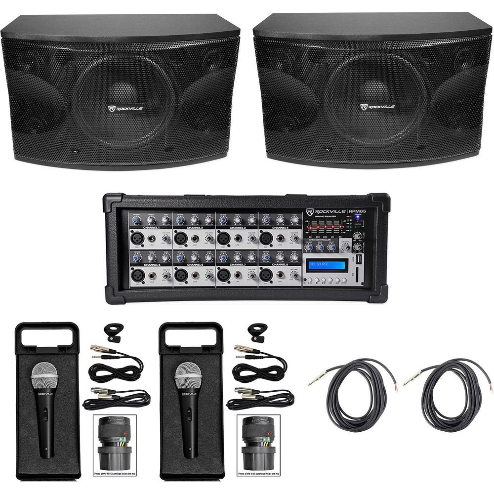 KPS12 12" 3-Way 1600 Watt Karaoke/Pro Speakers+Amplifier+(2) Mics