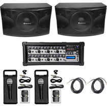 KPS12 12" 3-Way 1600 Watt Karaoke/Pro Speakers+Amplifier+(2) Mics