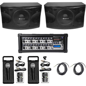 Pair Rockville KPS12 12" 3-Way 1600 Watt Karaoke/Pro Speakers+Amplifier+(2) Mics