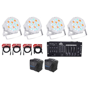 (4) FARENHEIT FHB-118 LED RGB DMX LED PAR Can Wash Lights+Controller+Cables+Bag