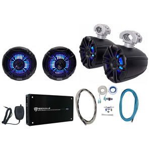2) Memphis Audio 6.5" Wakeboard Tower+2) 6.5" LED Speakers+4-Ch Amplifier+Wires