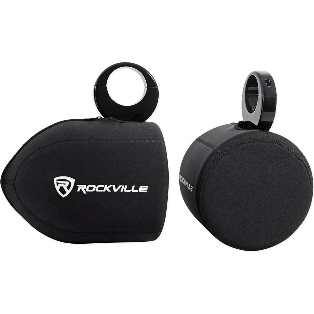 (2) Rockville RWB80B 8" Black 600 Watt Marine Wakeboard Tower Speakers+Covers