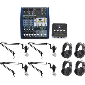 Presonus AR8 Podcast Studio Bundle w/(4) Mics+Cables+Samson Headphones+Boom Arms