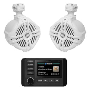 KICKER KMC4 Marine Digital Media Bluetooth Receiver+2) 6.5" White Tower Speakers