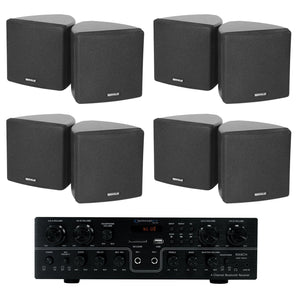 Technical Pro RX4CH Bluetooth Home Receiver+(8) 3.5" Cube Wall Speakers in Black