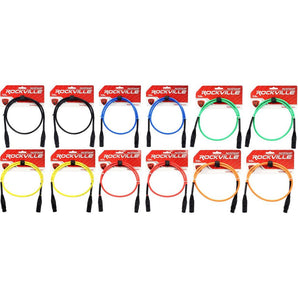 12 Rockville 3' Female to Male REAN XLR Mic Cable (6 Colors x 2 of Each)