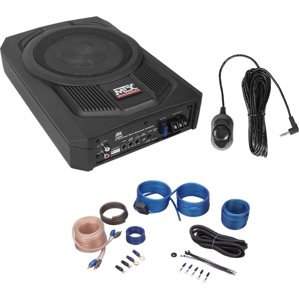 MTX TN8MS 8" 200w Slim Under-Seat Powered Car/Truck Subwoofer Sub+Remote+Amp Kit