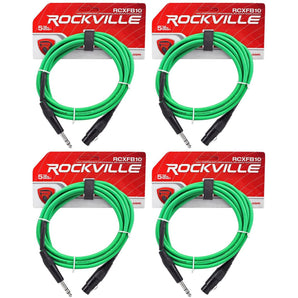 4 Rockville RCXFB10G Green 10' Female REAN XLR to 1/4'' TRS Balanced Cables OFC