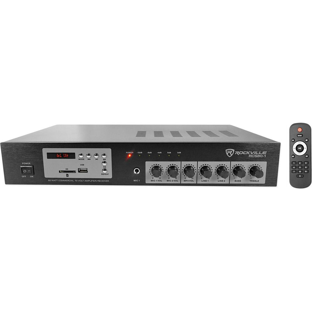 Rockville RCS80-1 60 Watt 70v Commercial/ Restaurant Amplifier/Bluetooth Receiver