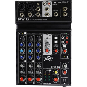 Peavey PV6 PV 6 Pro Audio Mixer with 2 Mic In, USB, Compressor and Effects