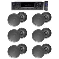 H12X500UBT 6-Zone Receiver + (12) Black 8 In Ceiling Speakers For Restaurant/Bar