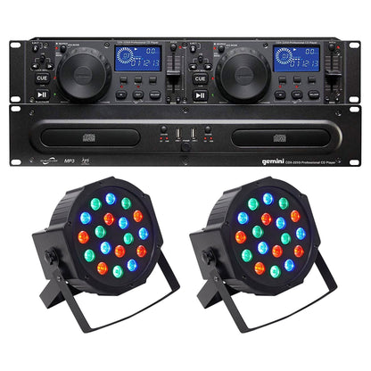 Gemini CDX-2250i DJ Dual Two Deck CD/MP3 Media Player+(2) Par Wash Up-Lights