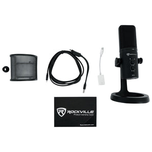 Rockville ROCK-STREAM PRO USB Microphone Recording Mic+Audio Technica Boom Arm