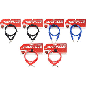 6 Rockville 3' 1/4'' TRS to 1/4'' TRS Cable 100% Copper (3 Colors x 2 of Each)