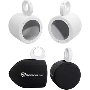 Pair Rockville MAC65W 6.5" White Aluminum Wakeboard Tower Speaker Pods+Covers