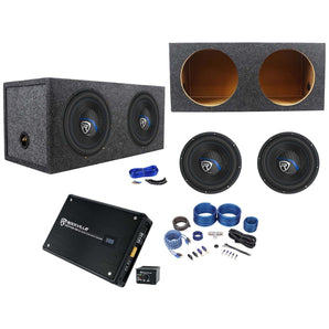 2) Rockville K5 W12K5S2 12" 1400w Subwoofers+Sealed Sub Box+Mono Amplifier+Wires