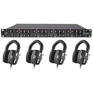 (4) Beyerdynamic DT-150-250 Broadcast Studio Monitoring Headphones Bundle with Mackie Amp