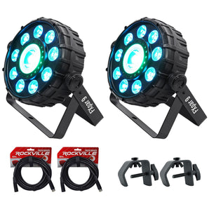 2) Chauvet DJ FX Par 9 DMX Multi-Effect LED, SMD RGB+UV Par Lights+Cables+Clamps